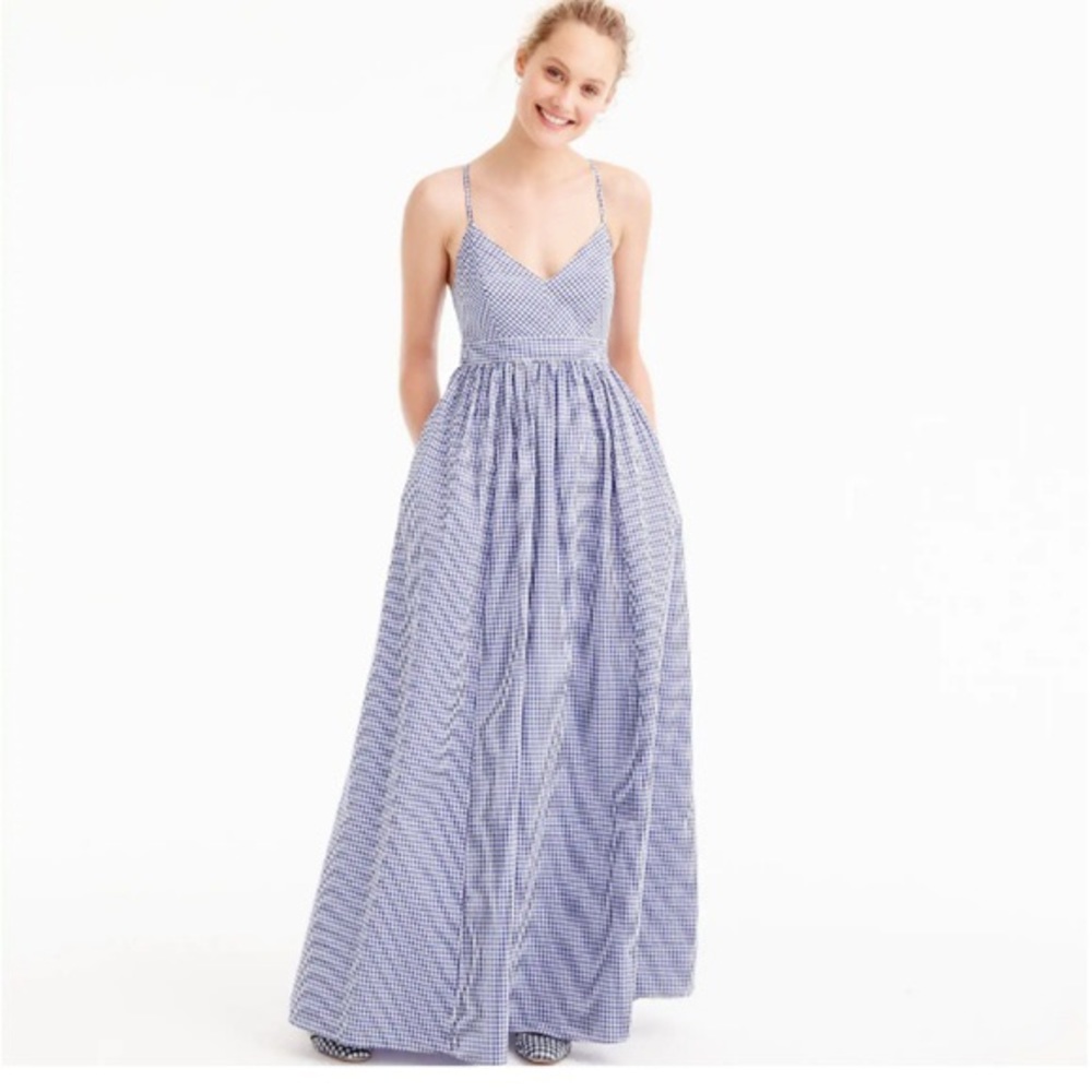 J.Crew long gingham spaghetti strap maxi dress 00P